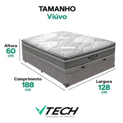 Imagem de Cama Box Baú Cinza e Colchão Ibiza Molas Superlastic Viúvo V-Store 128x188x22