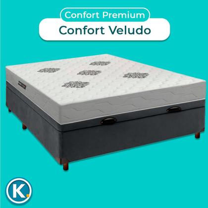 Imagem de Cama Box Bau + Colchão Casal D28 Confort Premium + 2 Travesseiros Ortobom