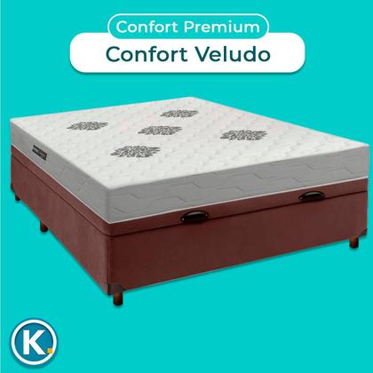 Imagem de Cama Box Bau + Colchão Casal D28 Confort Premium + 2 Travesseiros Ortobom
