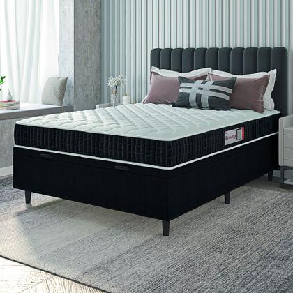 Imagem de Cama Box Baú Colchão Casal Espuma D33 New Millenium 138x188x60cm Preto / Branco Hellen - Suporta até 120kg por Pessoa