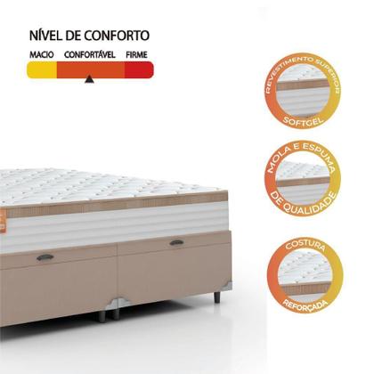 Imagem de Cama Box Baú Colchão Casal King Molas Ensacadas Real 193x203x68cm Bege/branco Inducol Branco Nat