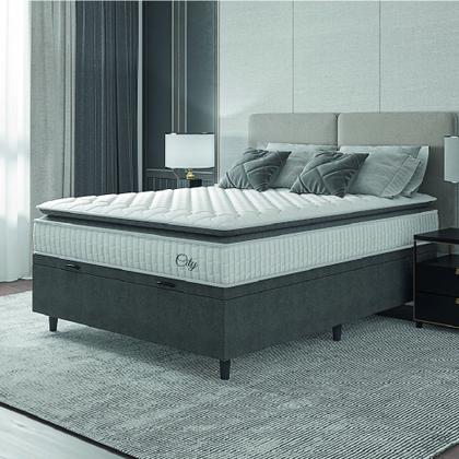 Cama Box Baú Colchão Casal Molas Ensacadas City Pillow Top 138x188x64cm Branco / Cinza Hellen - Suporta até 110kg por Pessoa Imagem de Cama Box Baú Colchão Casal Molas Ensacadas City Pillow Top 138x188x64cm Branco / Cinza Hellen - Suporta até 110kg por Pessoa
