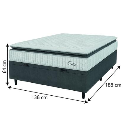 Imagem de Cama Box Baú Colchão Casal Molas Ensacadas City Pillow Top 138x188x64cm Branco / Cinza Hellen - Suporta até 110kg por Pessoa