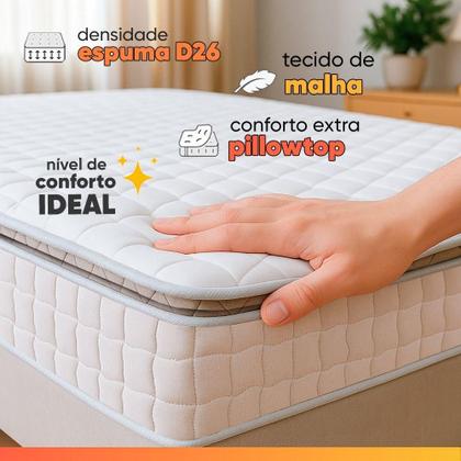 Imagem de Cama Box Baú Colchão Casal Molas Ensacadas City Pillow Top 138x64cm Branco/Bege Hellen