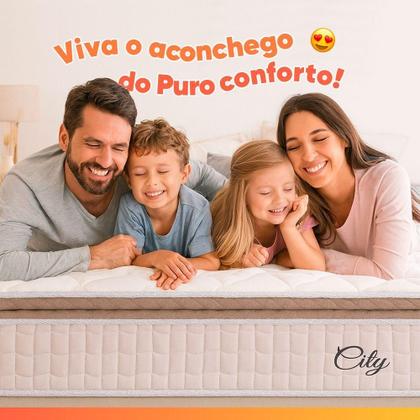 Imagem de Cama Box Baú Colchão Casal Molas Ensacadas City Pillow Top 138x64cm Branco/Bege Hellen