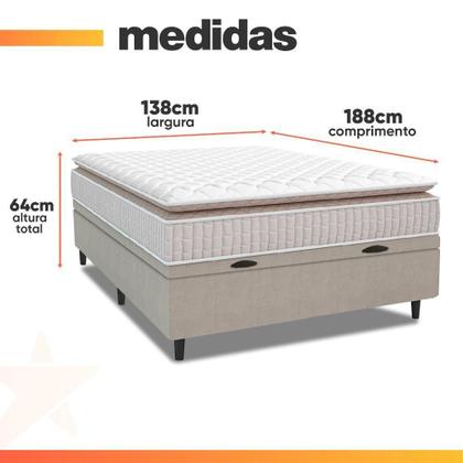 Imagem de Cama Box Baú Colchão Casal Molas Ensacadas City Pillow Top 138x64cm Branco/Bege Hellen