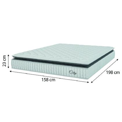 Imagem de Cama Box Baú Colchão Casal Queen Molas Ensacadas City Pillow Top 158x198x64cm Branco / Cinza Hellen - Suporta até 110kg por Pessoa