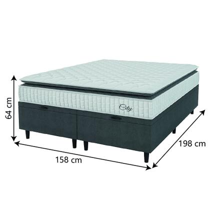 Imagem de Cama Box Baú Colchão Casal Queen Molas Ensacadas City Pillow Top 158x198x64cm Branco / Cinza Hellen - Suporta até 110kg por Pessoa