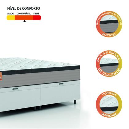 Imagem de Cama Box Baú Colchão Casal Queen Molas Ensacadas Real 158x198x68cm Linho Branco / Preto Inducol - Suporta até 130kg por Pessoa