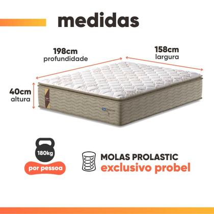 Imagem de Cama Box Baú Colchão Casal Queen Probel Molas Guarda Costas Max Pillow Top 158x198x81cm Bege / Branco