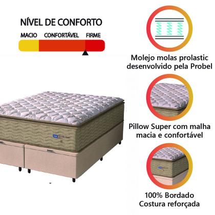 Imagem de Cama Box Baú Colchão Casal Queen Probel Molas Guarda Costas Max Pillow Top 158x198x81cm Bege / Branco