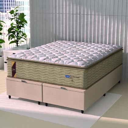 Imagem de Cama Box Baú Colchão Casal Queen Probel Molas Guarda Costas Max Pillow Top 158x198x81cm Bege / Branco