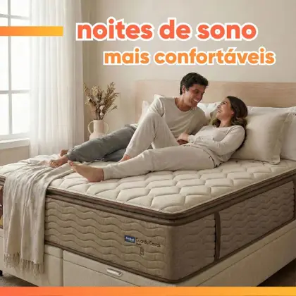 Imagem de Cama Box Baú Colchão Casal Queen Probel Molas Guarda Costas Max Pillow Top 158x198x81cm Bege / Branco