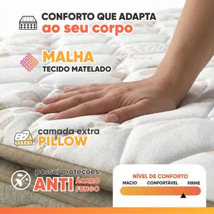 Imagem de Cama Box Baú Colchão Casal Queen Probel Molas Guarda Costas Max Pillow Top 158x198x81cm Bege / Branco