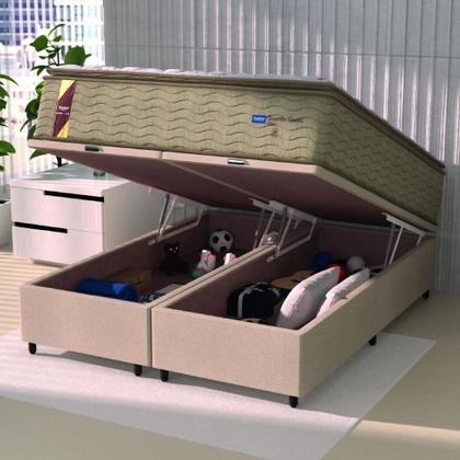 Imagem de Cama Box Baú Colchão Casal Queen Probel Molas Guarda Costas Max Pillow Top 158x198x81cm Bege / Branco