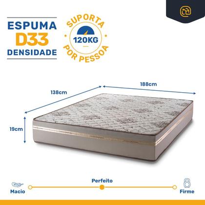 Imagem de Cama Box Baú + Colchão de Casal D33 Millenium One Face 138x188x49cm Branco - Suporta até 120kg por pessoa
