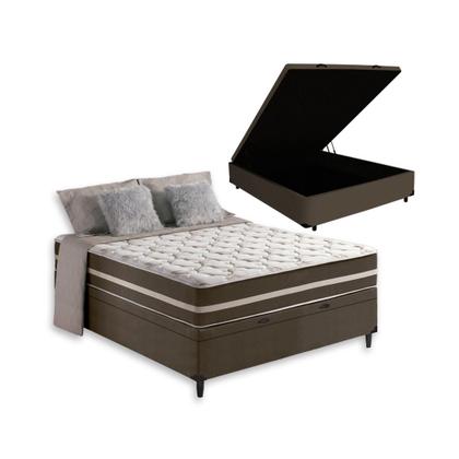 Imagem de Cama Box Baú + Colchão de Viúva Classic Molas Ensacadas 128x188x64cm