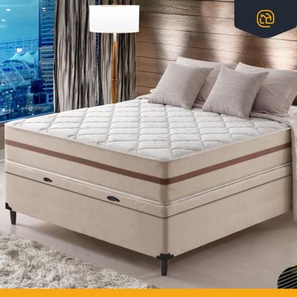 Imagem de Cama Box Baú + Colchão de Viúva Classic Molas Pocket 128x188x64cm
