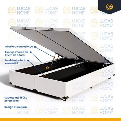 Imagem de Cama Box Baú + Colchão Queen Strong D45 One Face 158x198x54cm Branco - Suporta até 150kg por pessoa