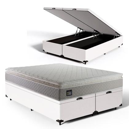 Imagem de Cama Box Baú + Colchão Queen Strong D45 One Face 158x198x54cm Branco - Suporta até 150kg por pessoa