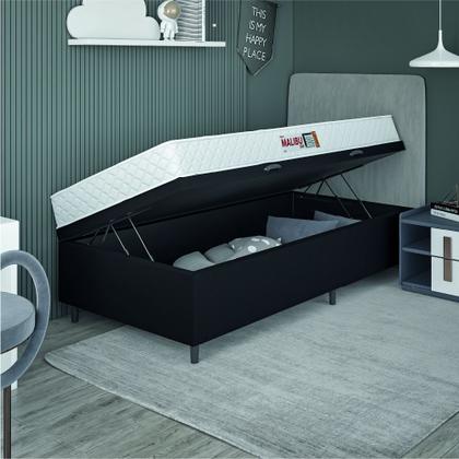 Cama Box Baú Colchão Solteiro Espuma D20 Malibu 78x188x53cm Branco / Preto Hellen - KHIARA Imagem de Cama Box Baú Colchão Solteiro Espuma D20 Malibu 78x188x53cm Branco / Preto Hellen