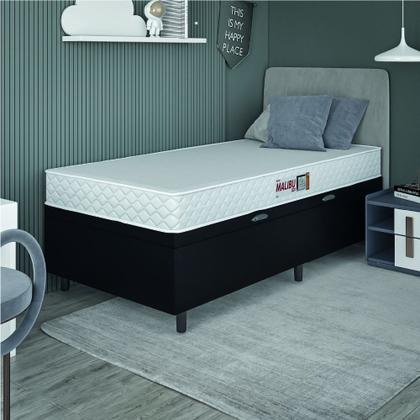 Cama Box Baú Colchão Solteiro Espuma D20 Malibu 78x188x53cm Branco / Preto Hellen - KHIARA Imagem de Cama Box Baú Colchão Solteiro Espuma D20 Malibu 78x188x53cm Branco / Preto Hellen