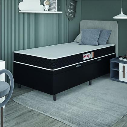 Cama Box Baú Colchão Solteiro Espuma D20 Malibu 88x188x53cm Preto / Branco Hellen - KHIARA Imagem de Cama Box Baú Colchão Solteiro Espuma D20 Malibu 88x188x53cm Preto / Branco Hellen