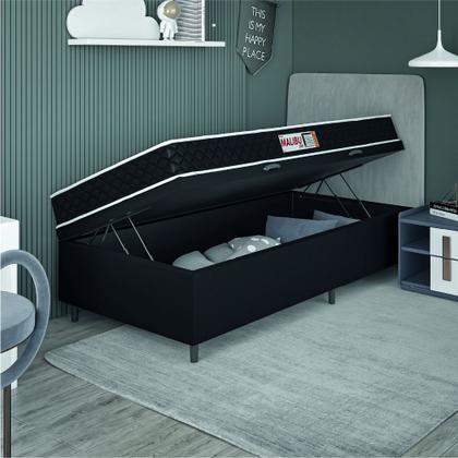 Cama Box Baú Colchão Solteiro Espuma D20 Malibu 88x188x53cm Preto / Branco Hellen - KHIARA Imagem de Cama Box Baú Colchão Solteiro Espuma D20 Malibu 88x188x53cm Preto / Branco Hellen