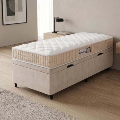 Imagem de Cama Box Baú Colchão Solteiro Espuma D33 New Millenium 88x188x60cm Branco / Bege Hellen - Suporta até 120kg por Pessoa