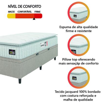 Cama Box Baú Colchão Solteiro Espuma D33 Vangogh Pillow Top 88x188x70cm Branco / Bege Hellen - Suporta até 120kg por Pessoa - PRINCE Imagem de Cama Box Baú Colchão Solteiro Espuma D33 Vangogh Pillow Top 88x188x70cm Branco / Bege Hellen - Suporta até 120kg por Pessoa