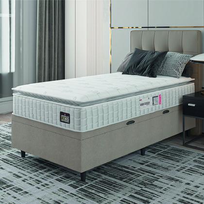 Cama Box Baú Colchão Solteiro Espuma D33 Vangogh Pillow Top 88x188x70cm Branco / Bege Hellen - Suporta até 120kg por Pessoa - PRINCE Imagem de Cama Box Baú Colchão Solteiro Espuma D33 Vangogh Pillow Top 88x188x70cm Branco / Bege Hellen - Suporta até 120kg por Pessoa