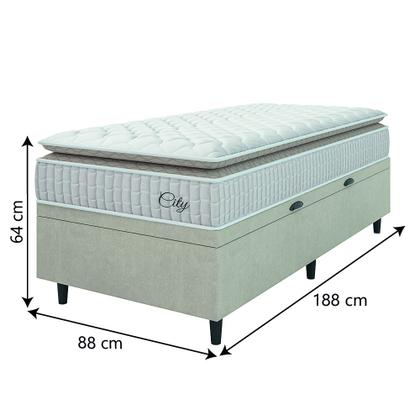 Cama Box Baú Colchão Solteiro Molas Ensacadas City Pillow Top 88x188x64cm Branco / Bege Hellen - Suporta até 110kg por Pessoa - PRINCE Imagem de Cama Box Baú Colchão Solteiro Molas Ensacadas City Pillow Top 88x188x64cm Branco / Bege Hellen - Suporta até 110kg por Pessoa