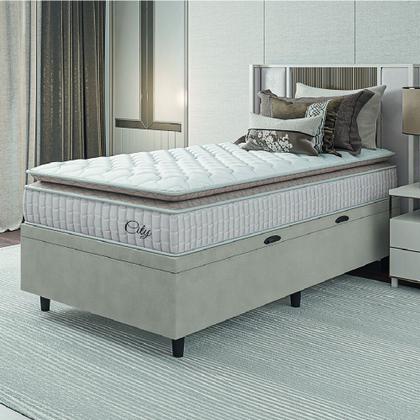 Cama Box Baú Colchão Solteiro Molas Ensacadas City Pillow Top 88x188x64cm Branco / Bege Hellen - Suporta até 110kg por Pessoa - PRINCE Imagem de Cama Box Baú Colchão Solteiro Molas Ensacadas City Pillow Top 88x188x64cm Branco / Bege Hellen - Suporta até 110kg por Pessoa