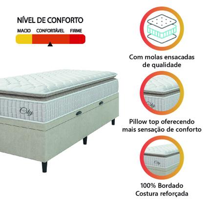 Cama Box Baú Colchão Solteiro Molas Ensacadas City Pillow Top 88x188x64cm Branco / Bege Hellen - Suporta até 110kg por Pessoa - PRINCE Imagem de Cama Box Baú Colchão Solteiro Molas Ensacadas City Pillow Top 88x188x64cm Branco / Bege Hellen - Suporta até 110kg por Pessoa
