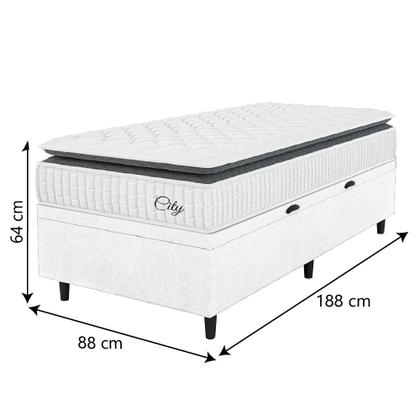 Imagem de Cama Box Baú Colchão Solteiro Molas Ensacadas City Pillow Top 88x188x64cm Linho Branco/Preto Hellen