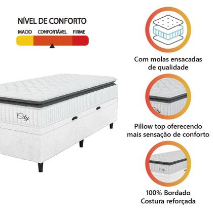 Cama Box Baú Colchão Solteiro Molas Ensacadas City Pillow Top 88x188x64cm Linho Branco / Preto Hellen - Suporta até 110kg por Pessoa - PRINCE Imagem de Cama Box Baú Colchão Solteiro Molas Ensacadas City Pillow Top 88x188x64cm Linho Branco / Preto Hellen - Suporta até 110kg por Pessoa