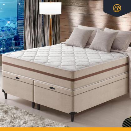 Cama Box Baú + Colchão Super King Classic Molas Pocket 193x203x64cm - Lucas Home Imagem de Cama Box Baú + Colchão Super King Classic Molas Pocket 193x203x64cm