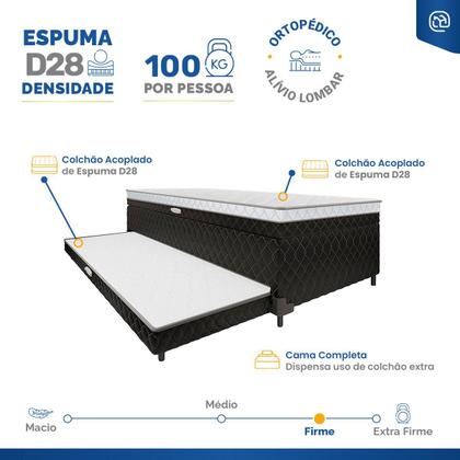 Imagem de Cama Box Baú com Colchão de Espuma acoplado e Auxiliar de Espuma Copenhague Solteiro 88 cm