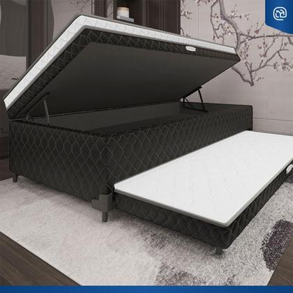 Imagem de Cama Box Baú com Colchão de Espuma acoplado e Auxiliar de Espuma Copenhague Solteiro 88cm