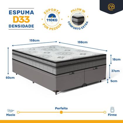 Imagem de Cama Box Baú com Colchão de Espuma D33 Anjos Pillow In Ortosleep Queen 158 cm