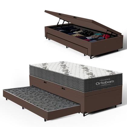 Imagem de Cama Box Baú com Colchão de Espuma D33 Ortobom Airtech 100 + Auxiliar Unique Solteiro 88cm