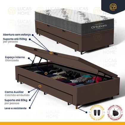 Imagem de Cama Box Baú com Colchão de Espuma D33 Ortobom Airtech 100 + Auxiliar Unique Solteiro 88cm