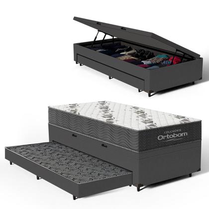 Imagem de Cama Box Baú com Colchão de Espuma D33 Ortobom Airtech 100 + Auxiliar Unique Solteiro 88cm