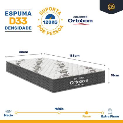 Imagem de Cama Box Baú com Colchão de Espuma D33 Ortobom Airtech 100 + Auxiliar Unique Solteiro 88cm