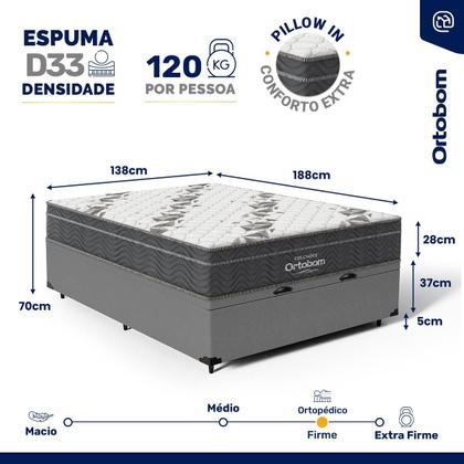 Imagem de Cama Box Baú com Colchão de Espuma D33 Ortobom Airtech Ortopillow 100 Casal 138 cm