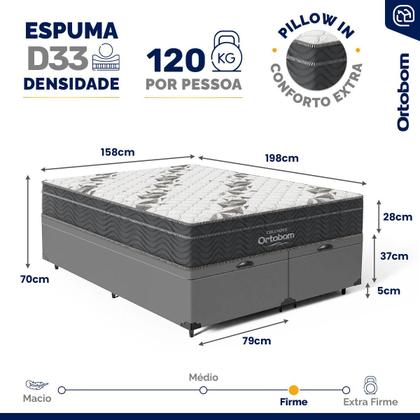 Imagem de Cama Box Baú com Colchão de Espuma D33 Ortobom Airtech Ortopillow 100 Queen 158 cm