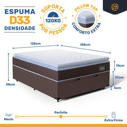 Imagem de Cama Box Baú com Colchão de Espuma D33 Pillow Top Comfort Luxo Casal 138cm