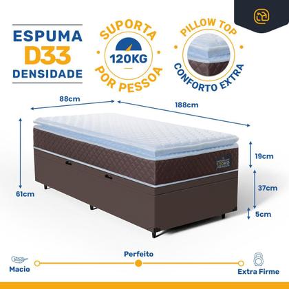 Imagem de Cama Box Baú com Colchão de Espuma D33 Pillow Top Comfort Luxo Solteiro 88cm