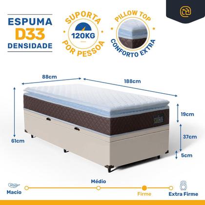 Imagem de Cama Box Baú com Colchão de Espuma D33 Pillow Top Comfort Luxo Solteiro 88cm