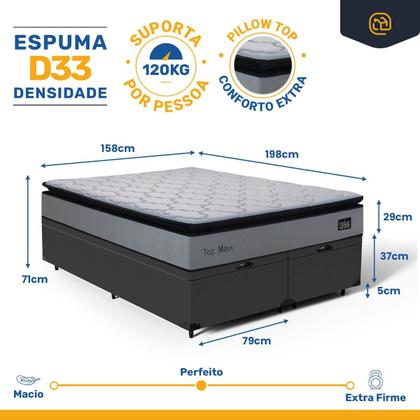 Imagem de Cama Box Baú com Colchão de Espuma D33 Pillow Top Maxx Queen 158 cm